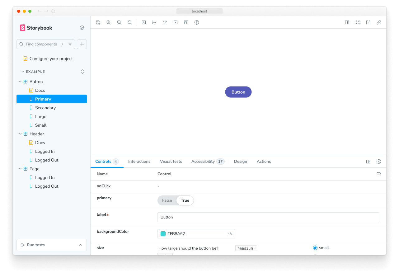 Button story with args